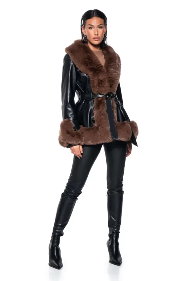 Women's Premium Faux Fur & Leather Parka Jacket