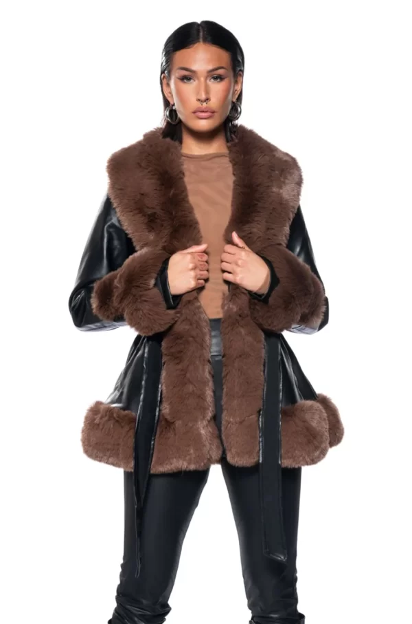 Women's Premium Faux Fur & Leather Parka Jacket