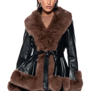 Women's Premium Faux Fur & Leather Parka Jacket