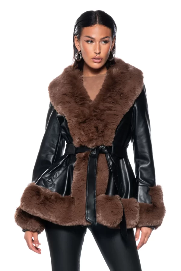 Women's Premium Faux Fur & Leather Parka Jacket