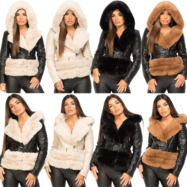 Womens Pu Pvc Coat Faux Vegan Leather Hooded Biker Jackets