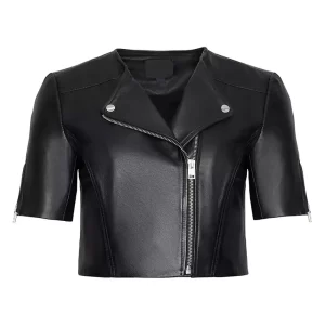 Women’s Short Sleeve Leather Black Jacket