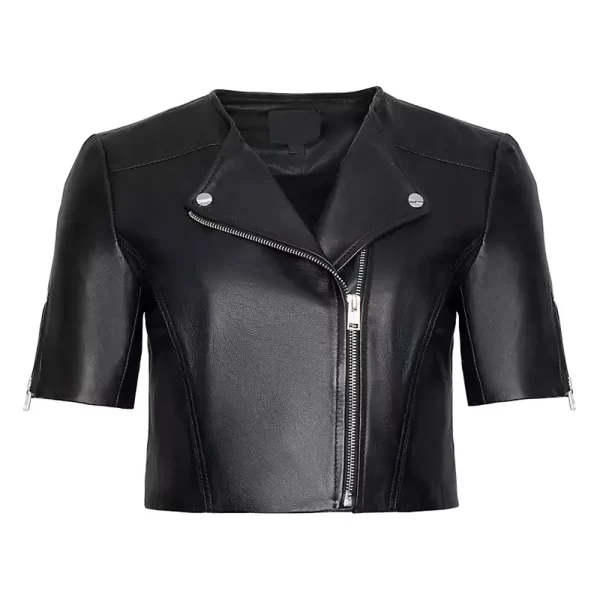 Women’s Short Sleeve Leather Black Jacket