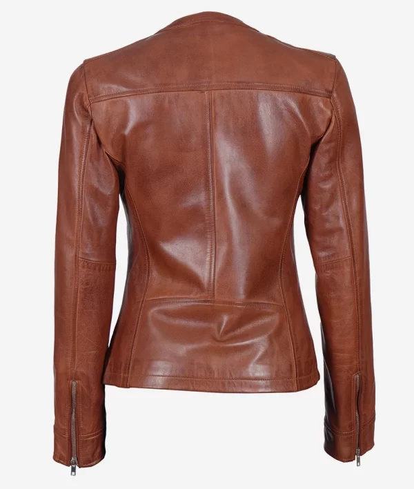 Womens Textured Brown Leather Jacket