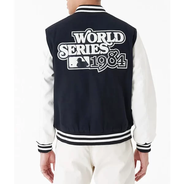 World Series 1984 Detroit Tigers Black & White Varsity Wool Leather Jacket