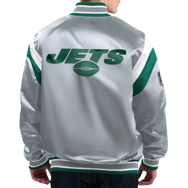 Gray New York Jets Shutout Throwback Satin Jacket