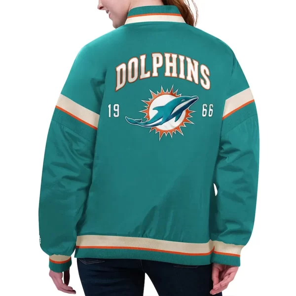 Aqua Miami Dolphins Tournament Full-Snap Varsity Satin Jacket