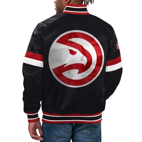 Atlanta Hawks Home Game Full-Snap Varsity Black Satin Jacket