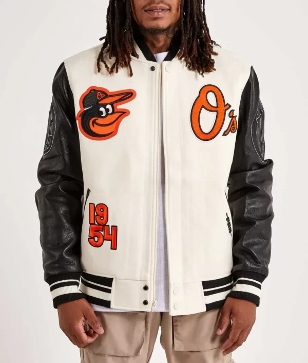 Baltimore Orioles Black and Off White Varsity Jacket