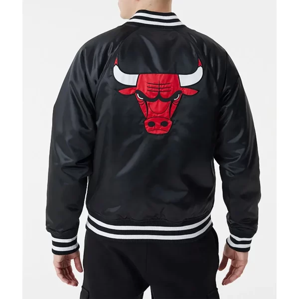 Black Chicago Bulls NBA Varsity Bomber Satin Jacket