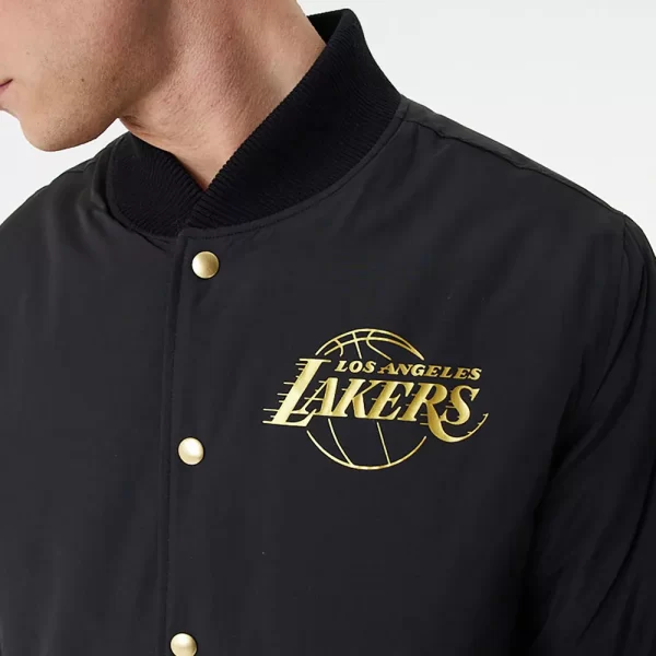 Black LA Lakers Team Script Bomber Jacket