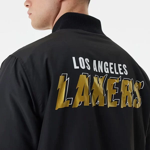 Black LA Lakers Team Script Bomber Jackets