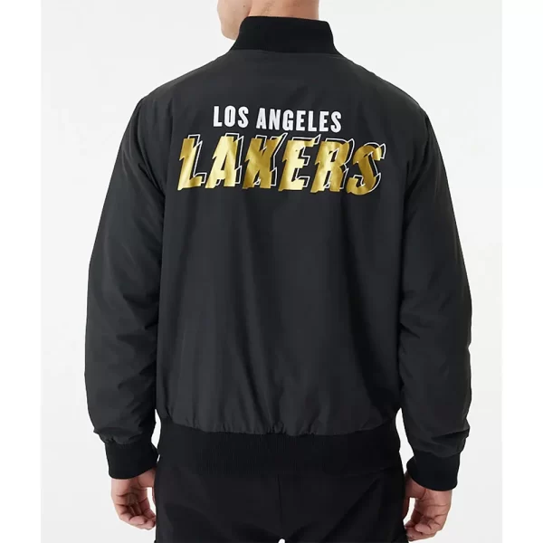 Black LA Lakers Team Script Full-Snap Bomber Jacket