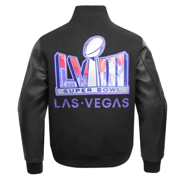 Black Las Vegas Superbowl LVIII Wool Varsity Jacket