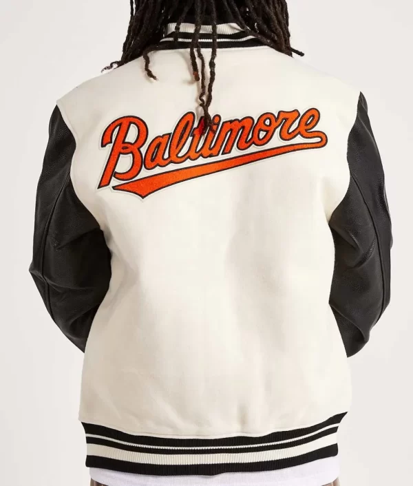 Black and Off White Baltimore Orioles Wool Varsity Jacket