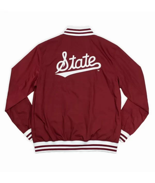 Burgundy Mississippi State Script Bomber Satin Jacket