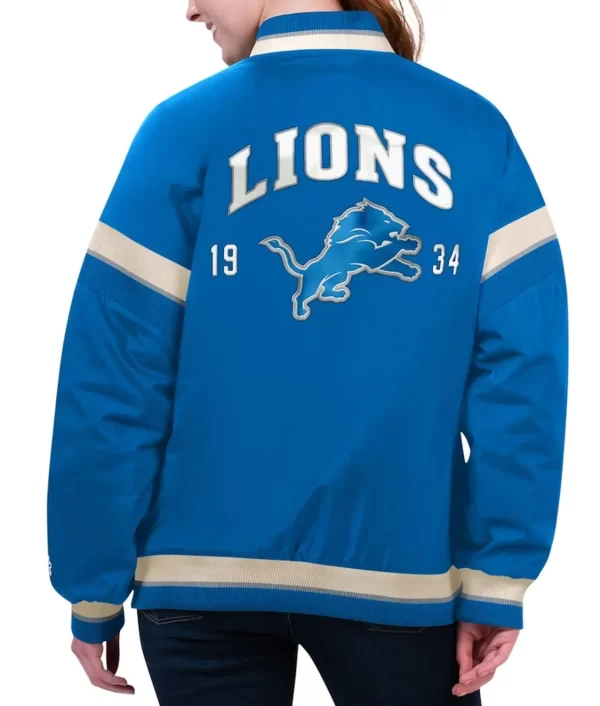 Detroit Lions Tournament Blue Varsity Satin Jacket