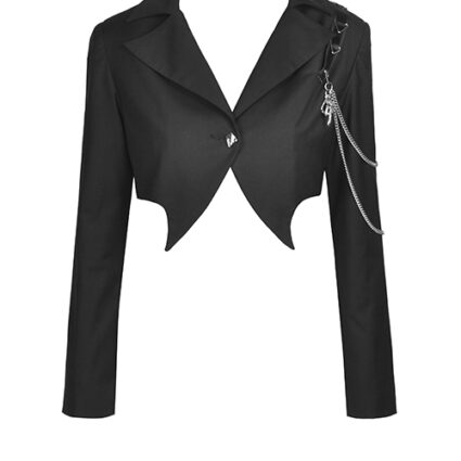 Devil'S Pointed Hem Design Metal Chain Decoration Sexy Crop Jacket