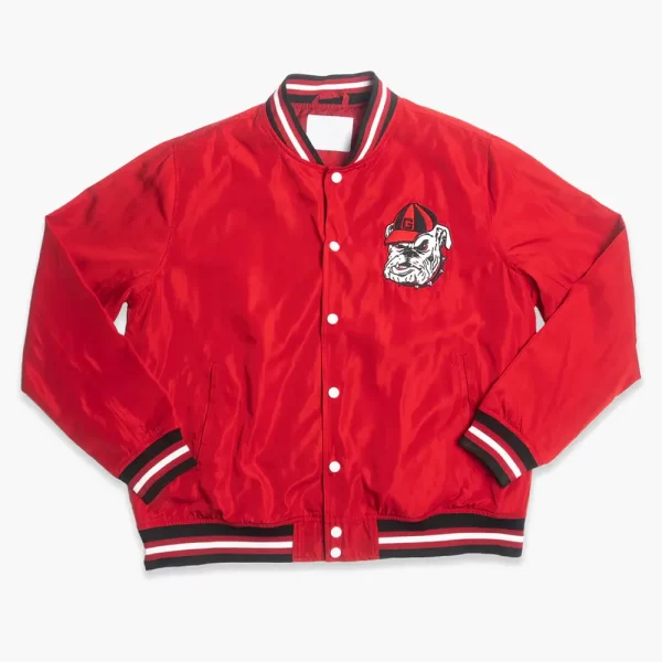 Georgia Bulldogs Vintage Dawgs Logo Red Satin Bomber Jacket