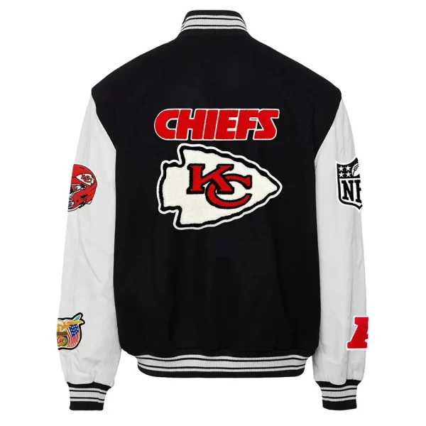 JH Kansas City Chiefs Black and White Wool Leather Varsity Jacket