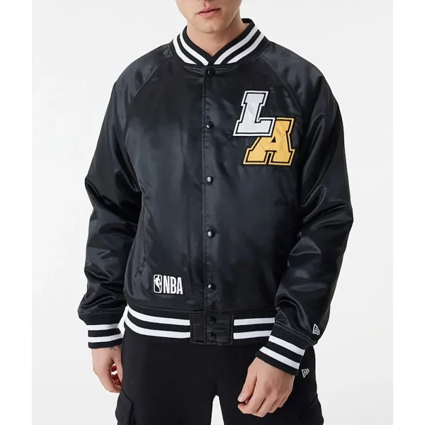 LA Lakers NBA Bomber Black Satin Bomber Jacket