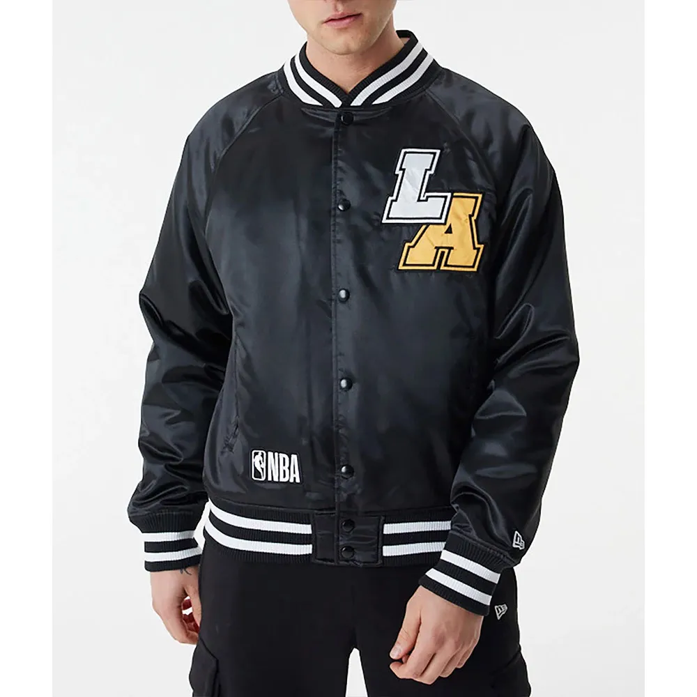 LA Lakers NBA Bomber Black Satin Jacket - A2 Jackets