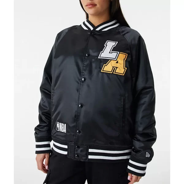 LA Lakers NBA Bomber Black Satin Jacket