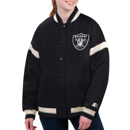 Las Vegas Raiders Tournament Black Satin Varsity Jacket