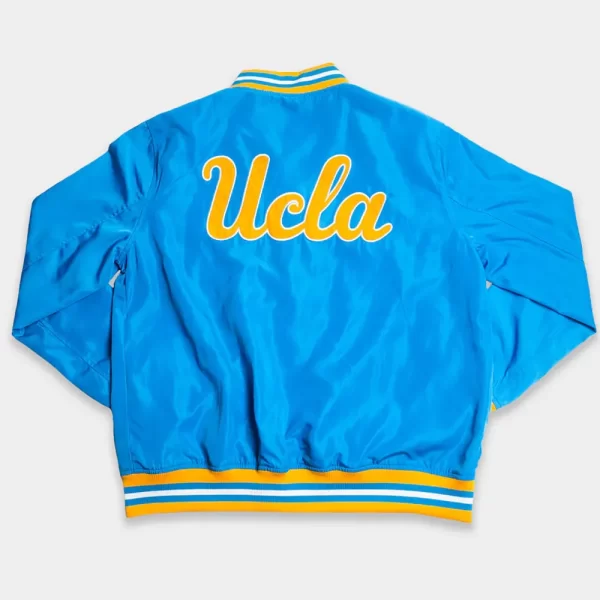 Light Blue Script UCLA Joe Bruin Satin Bomber Jacket