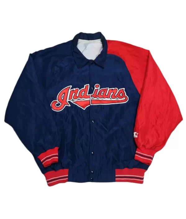 MLB 90’s Cleveland Indians Blue and Red Satin Jacket