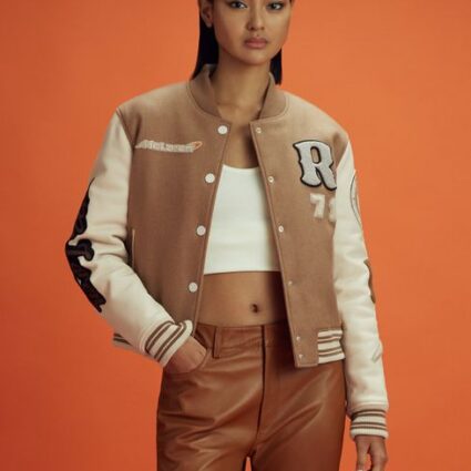 Mclaren F1 Leather Camel Varsity Jacket