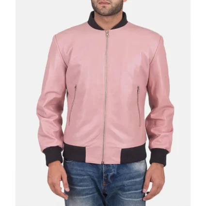 Men’s Bomber Pink Bomber Leather Jacket
