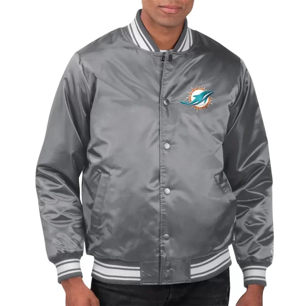 Miami Dolphins Locker Room Gray Satin Jacket