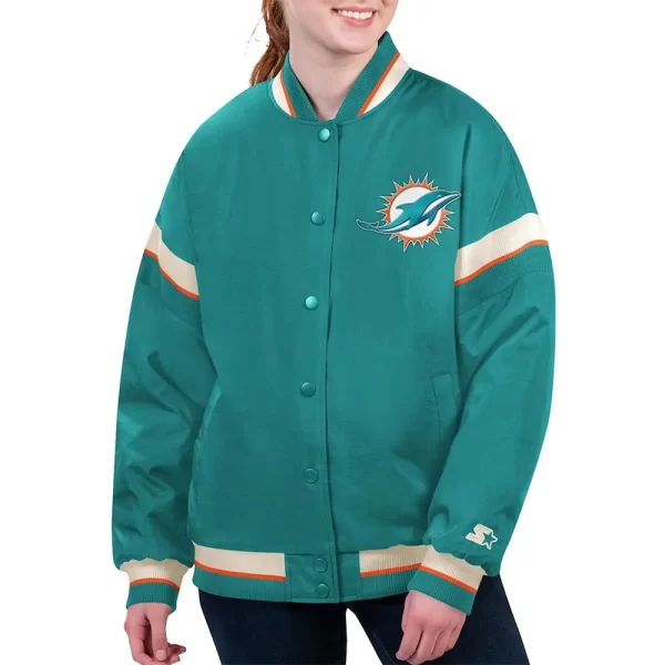 Miami Dolphins Tournament Aqua Satin Varsity Jacket