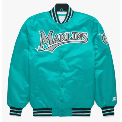 Miami Marlins Classic Teal Varsity Satin Jacket