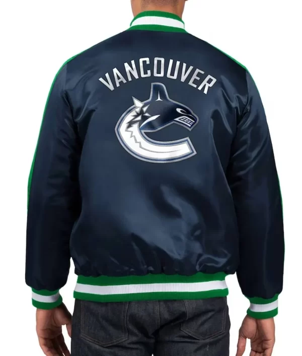 Navy Blue Vancouver Canucks O-Line Varsity Satin Jacket