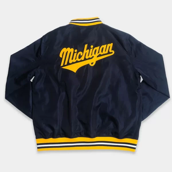 Navy Script Sailor Hat Michigan Wolverine Satin Jacket