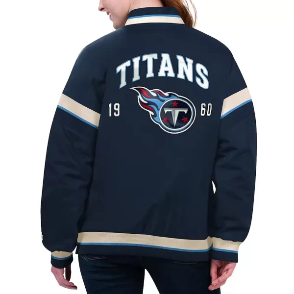 Navy Tennessee Titans Tournament Full-Snap Varsity Satin Jacket