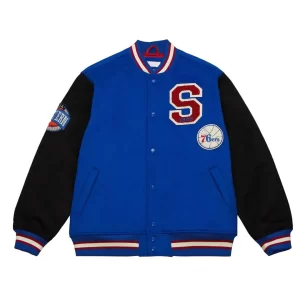 Philadelphia 76ers Team Legacy Blue Varsity Wool Jacket