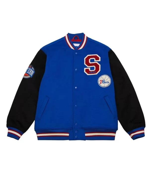 Philadelphia 76ers Team Legacy Blue Varsity Wool Jacket