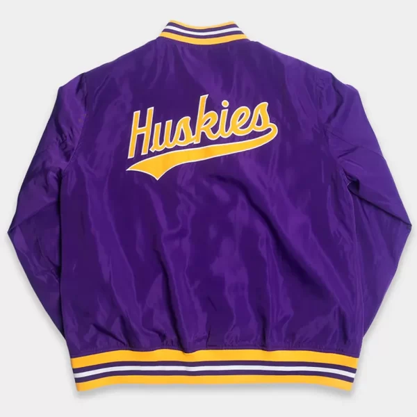 Purple Script Washington Huskies Satin Bomber Jacket