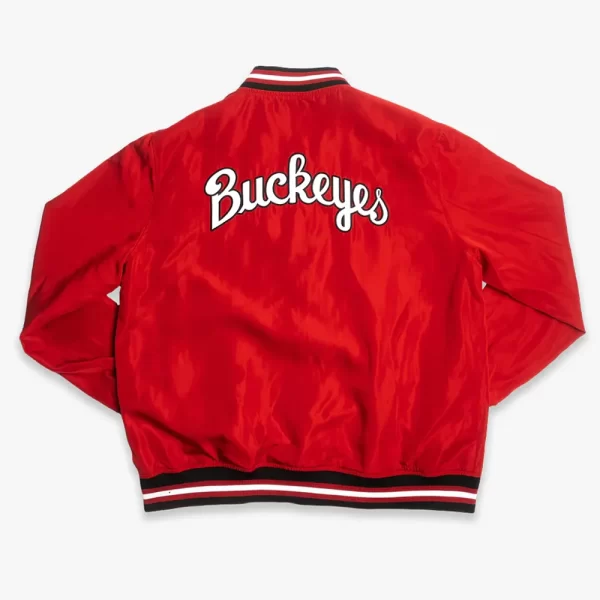 Red Logo Script Ohio State Buckeyes Satin Bomber Jacket