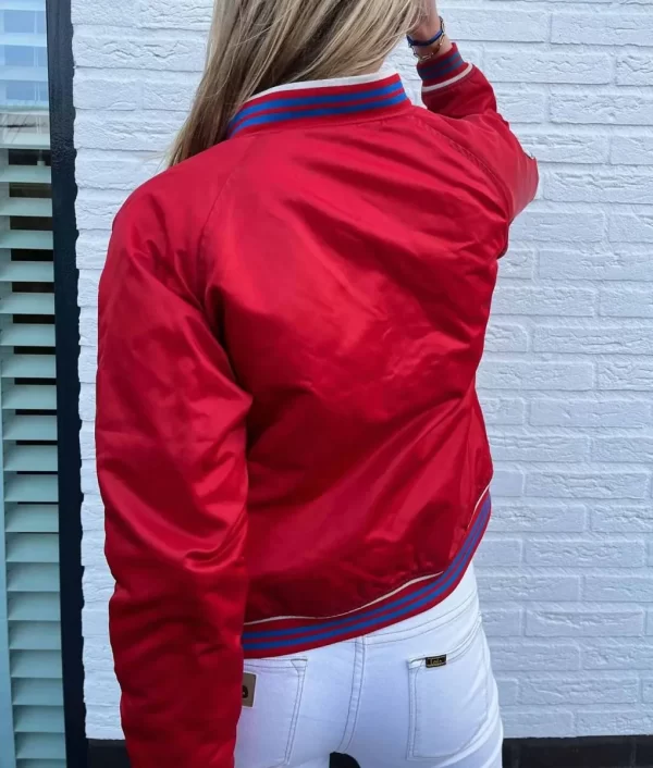 Red Philadelphia 76ers Satin Bomber Jacket