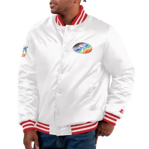 San Francisco 49ers Pride White Satin Varsity Jacket