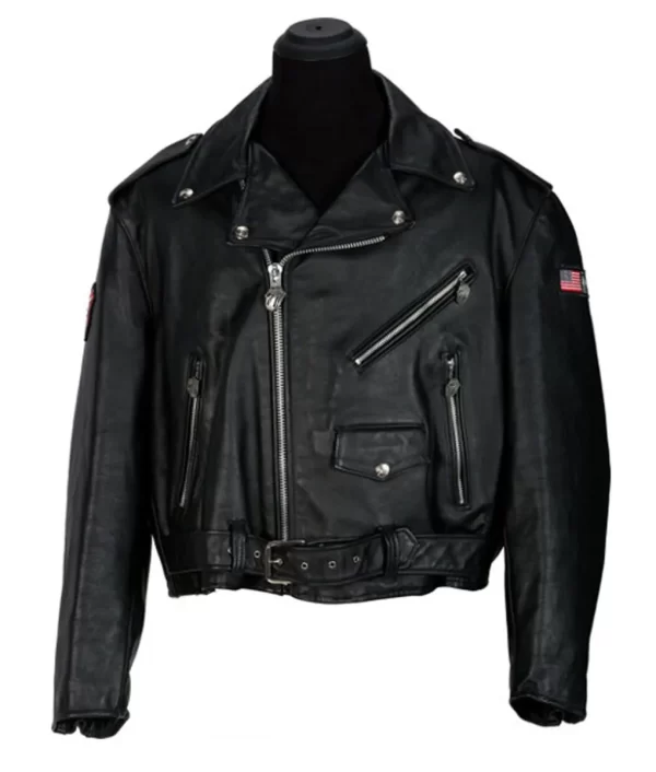 Steel Wheels Rolling Stones Black Biker Leather Studded Jacket