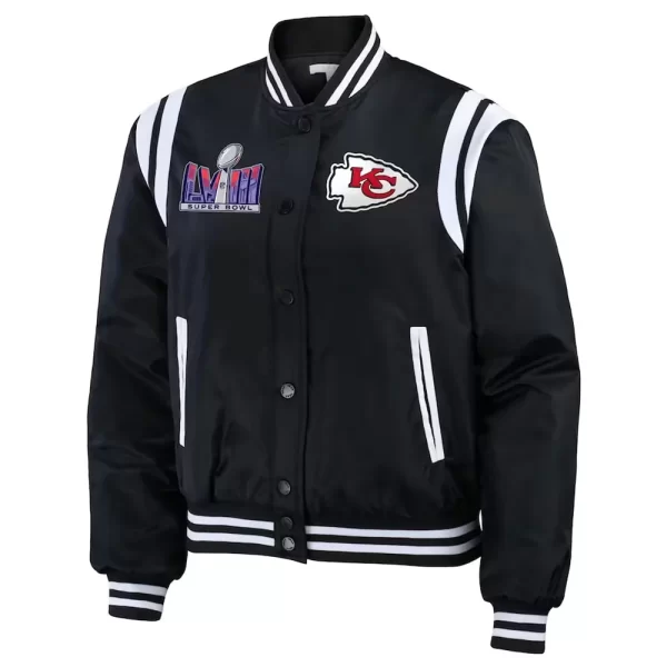 Super Bowl LVIII Champions Kansas City Chiefs Black Varsity Bomber Jacket