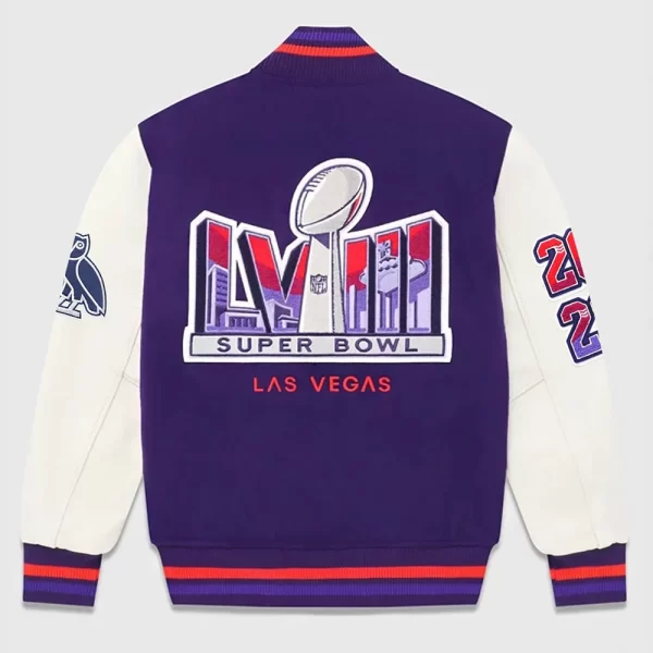 Super Bowl LVIII OVO Purple and White Varsity Wool Jacket