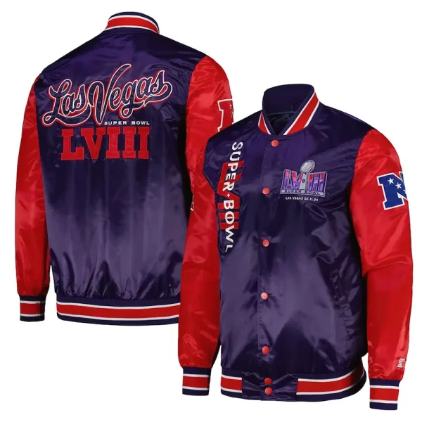 Super Bowl LVIII Purple & Red Varsity Satin Jacket