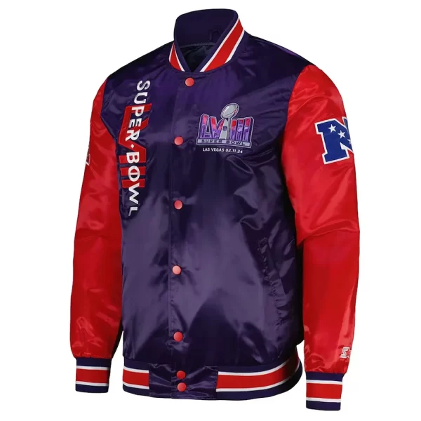 Super Bowl LVIII Purple and Red Varsity Satin Jacket