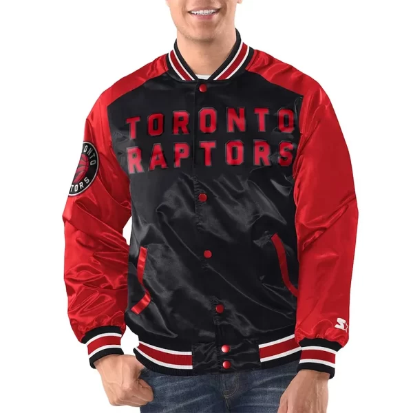 Toronto Raptors Renegade Black & Red Varsity Satin Jacket